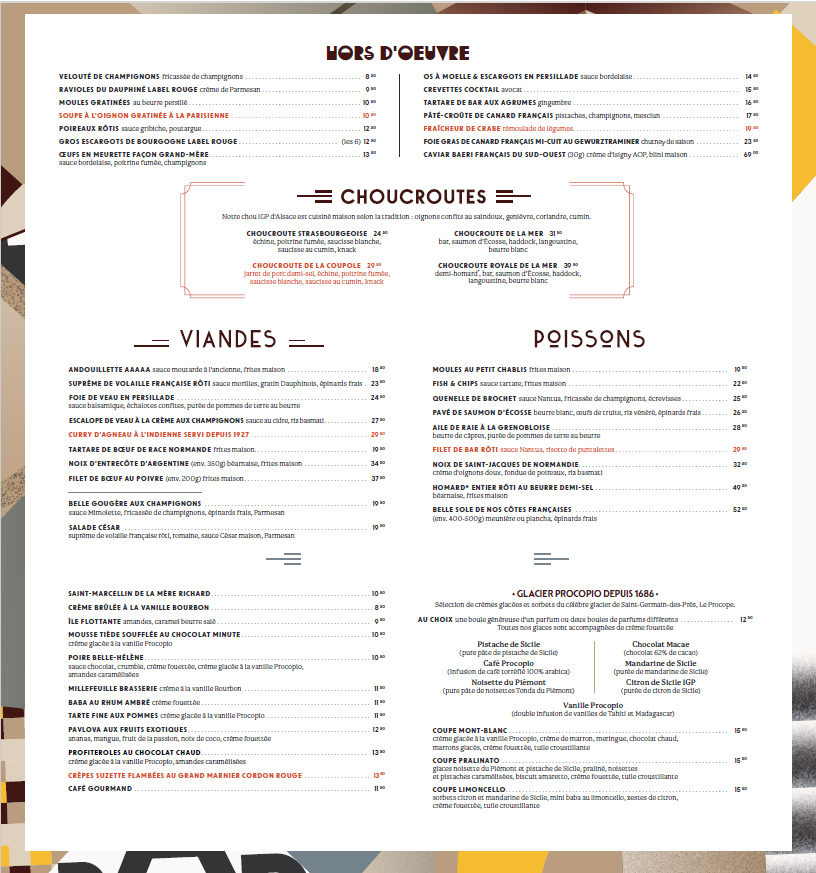 La Coupole Photo Menu 1