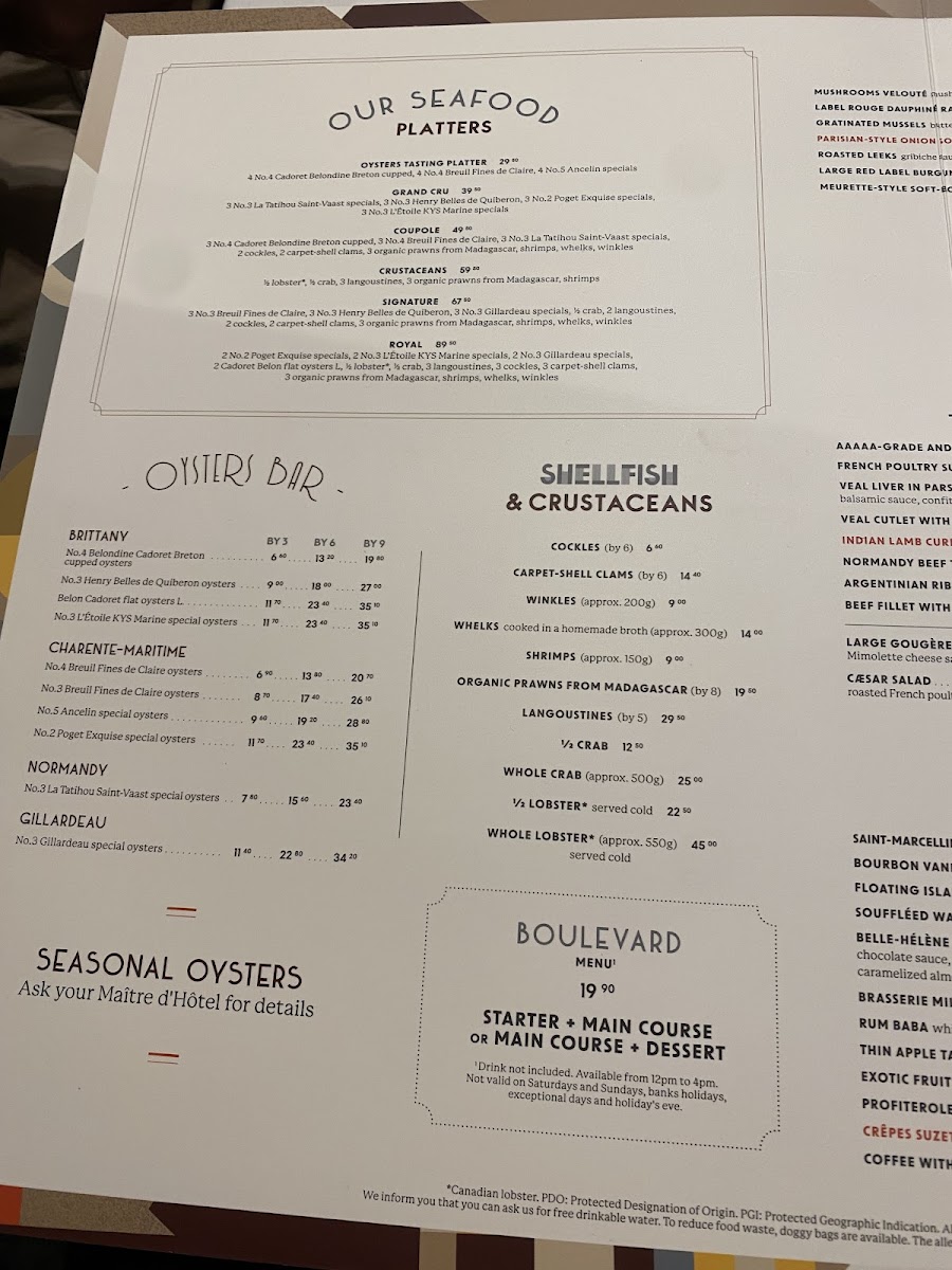 La Coupole Photo Menu 6