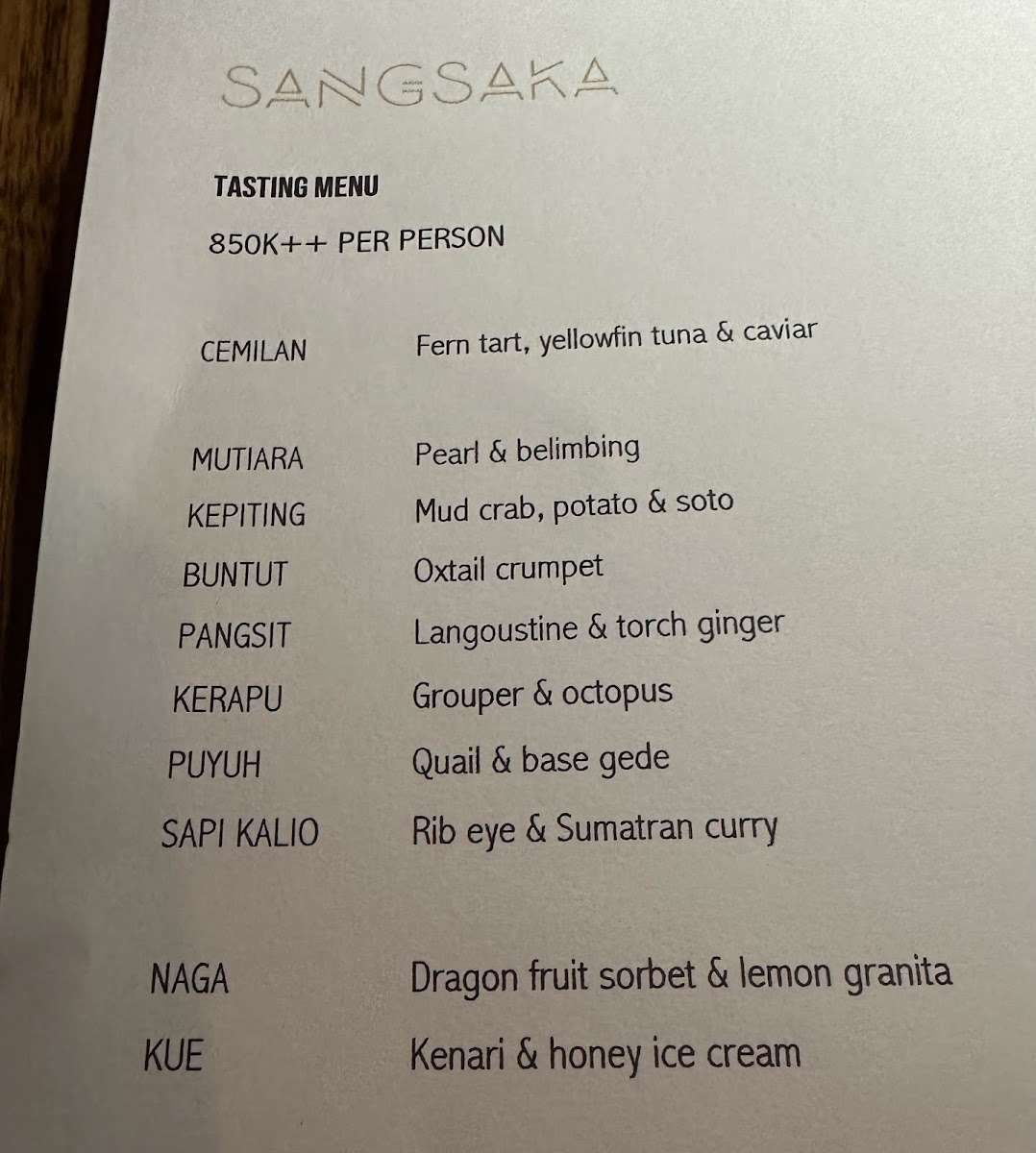 Sangsaka Restaurant Photo Menu 2