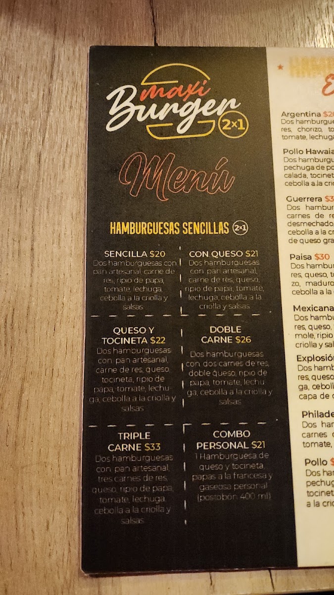 maxi burger 2x1 Photo Menu 1