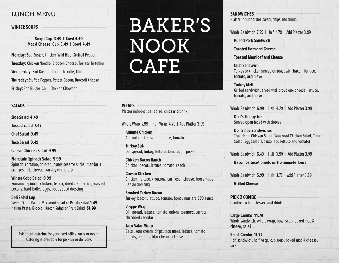 Baker's Nook Cafe Photo Menu 1