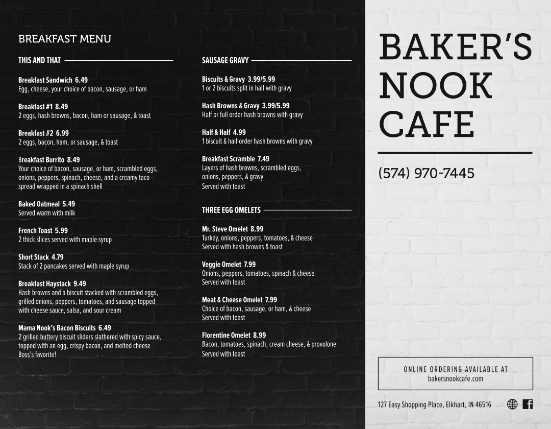 Baker's Nook Cafe Photo Menu 2