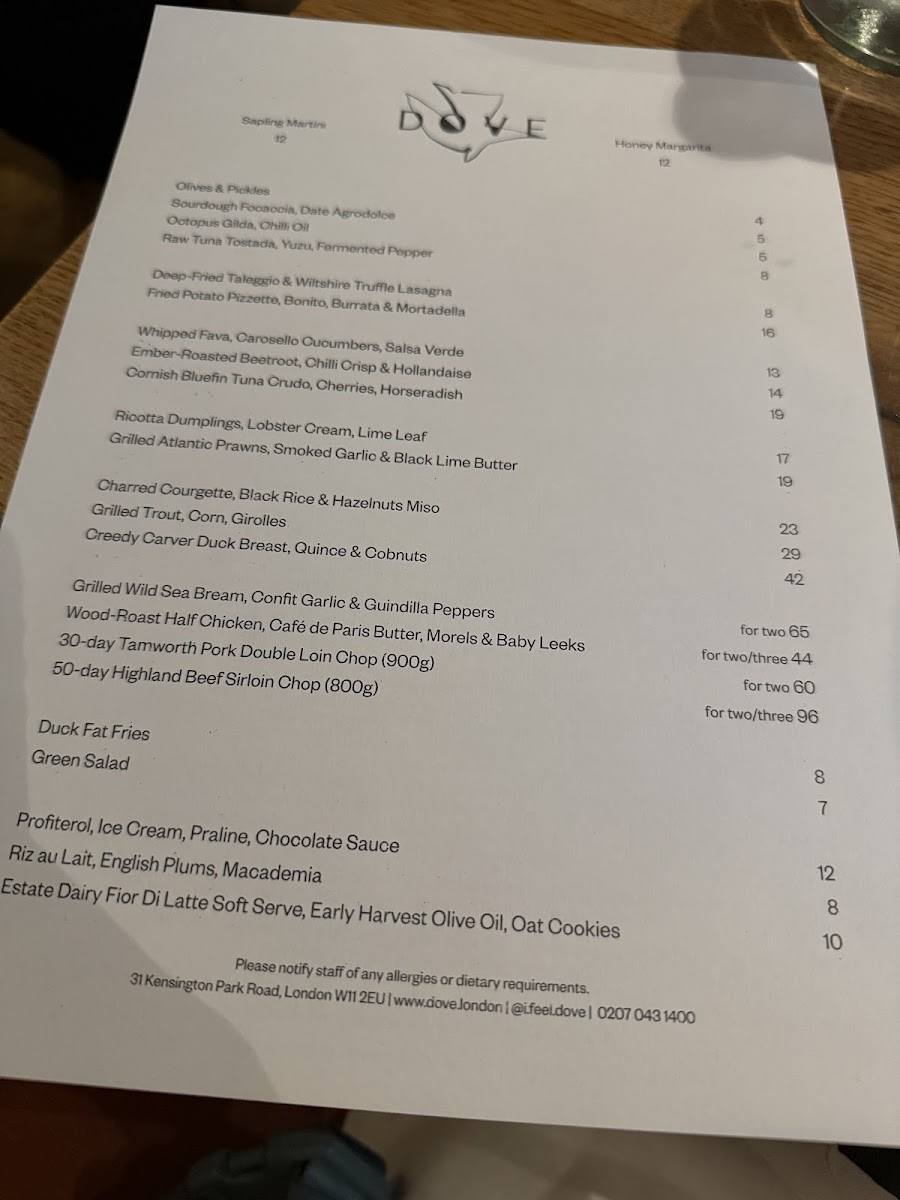 Dove Restaurant Photo Menu 5