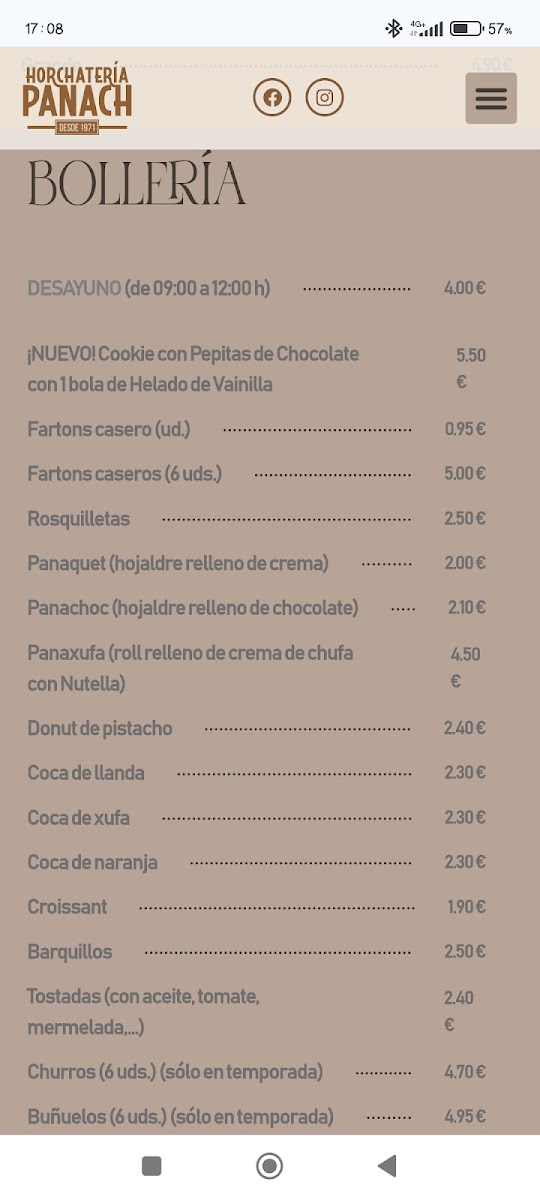Orxateria Panach Photo Menu 1