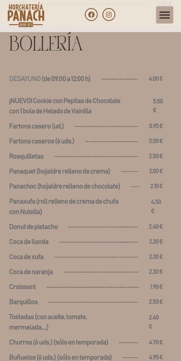 Orxateria Panach Photo Menu 3