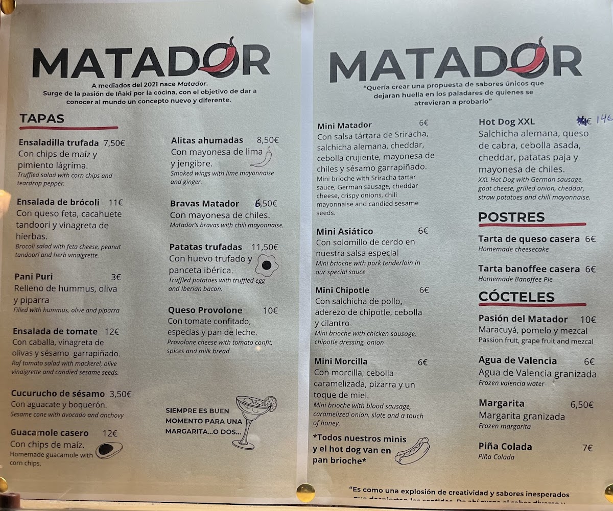 El Matador Valencia Photo Menu 2