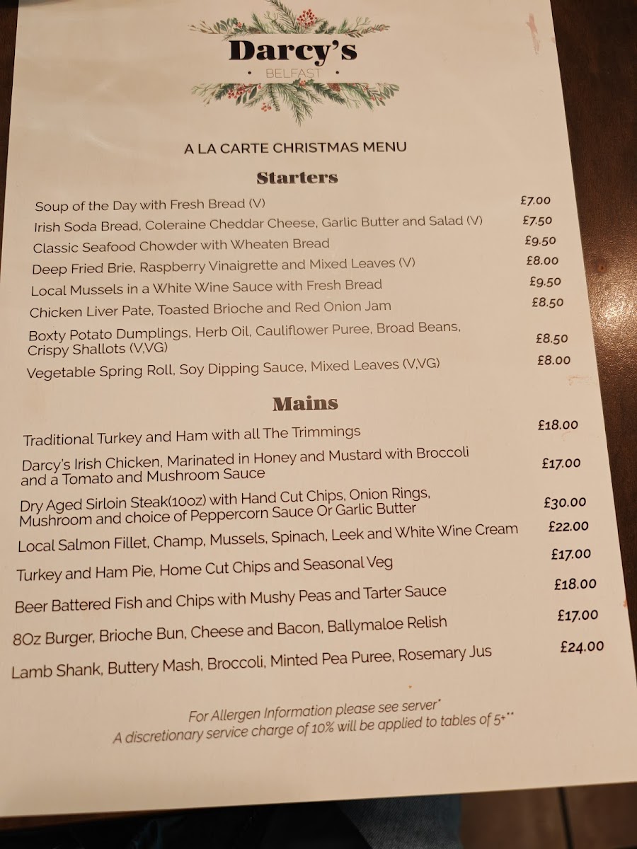 Darcy's Belfast Photo Menu 3