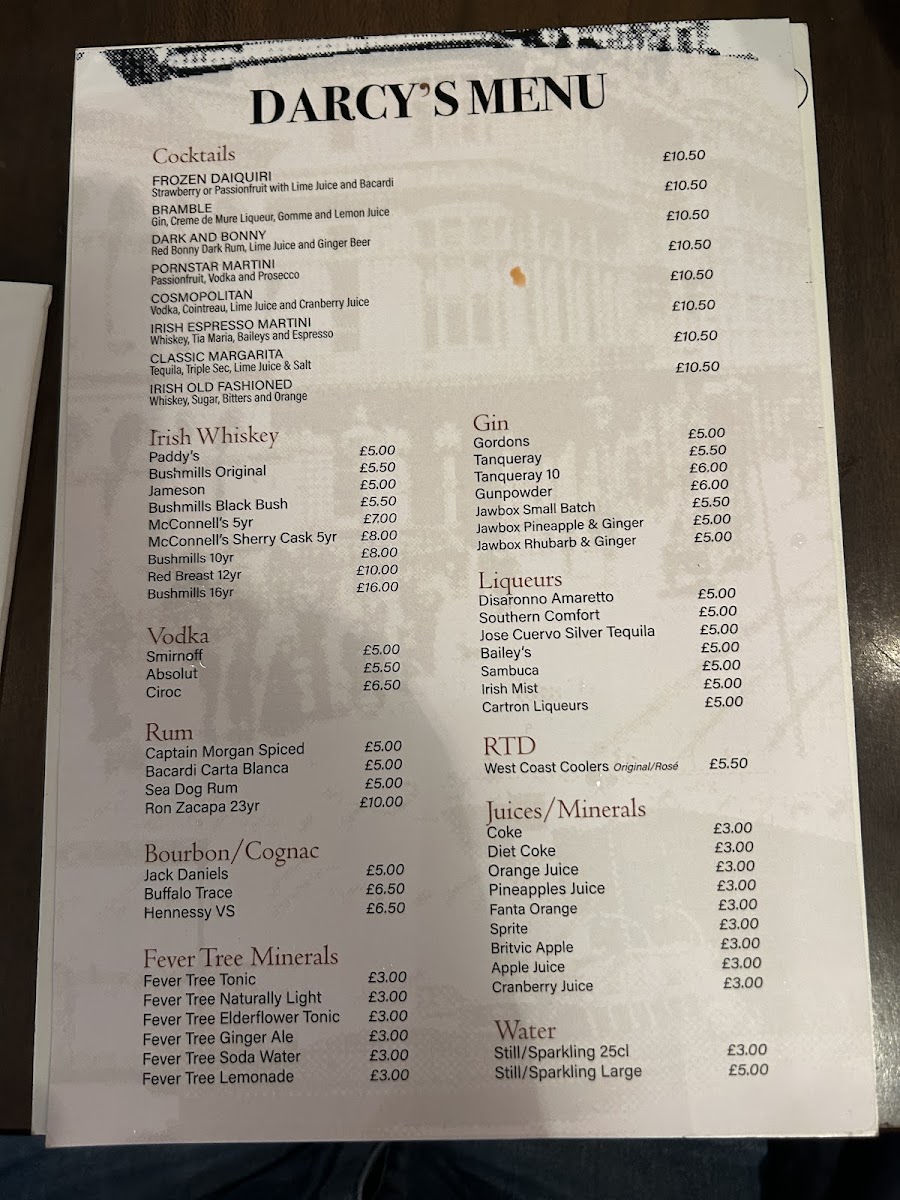 Darcy's Belfast Photo Menu 4
