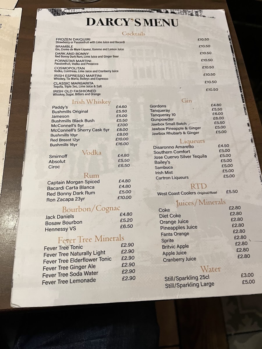 Darcy's Belfast Photo Menu 5