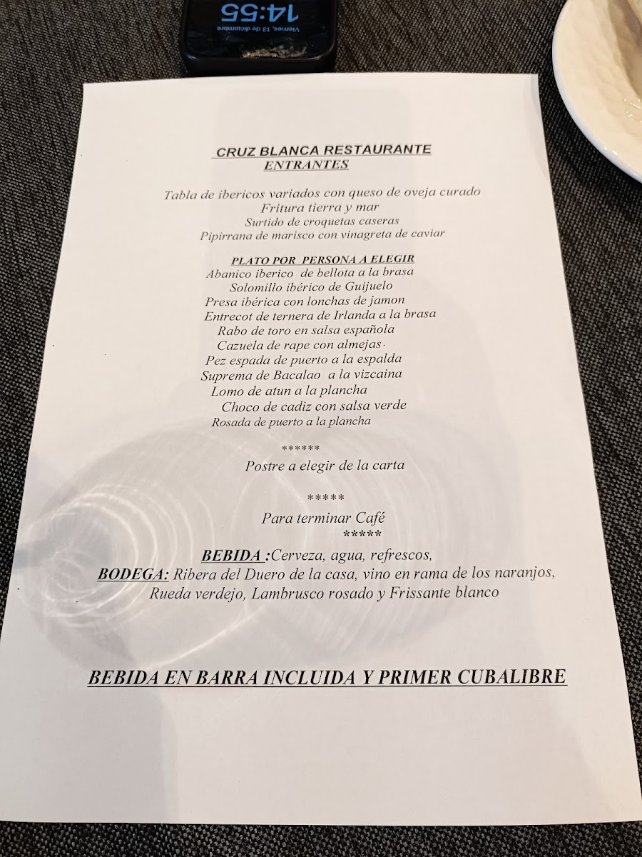 Restaurante Cruz Blanca Photo Menu 2