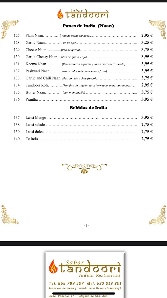 Sabor tandoori Indian restaurant Photo Menu 1