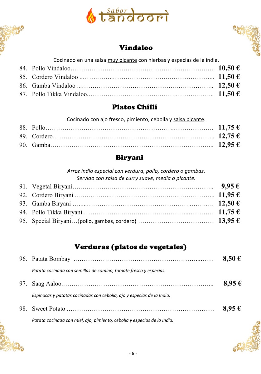 Sabor tandoori Indian restaurant Photo Menu 4