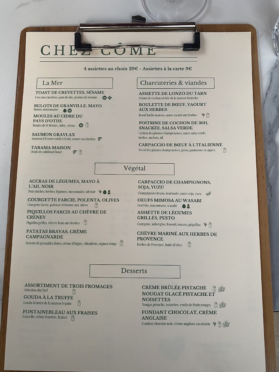 Chez Côme Photo Menu 2