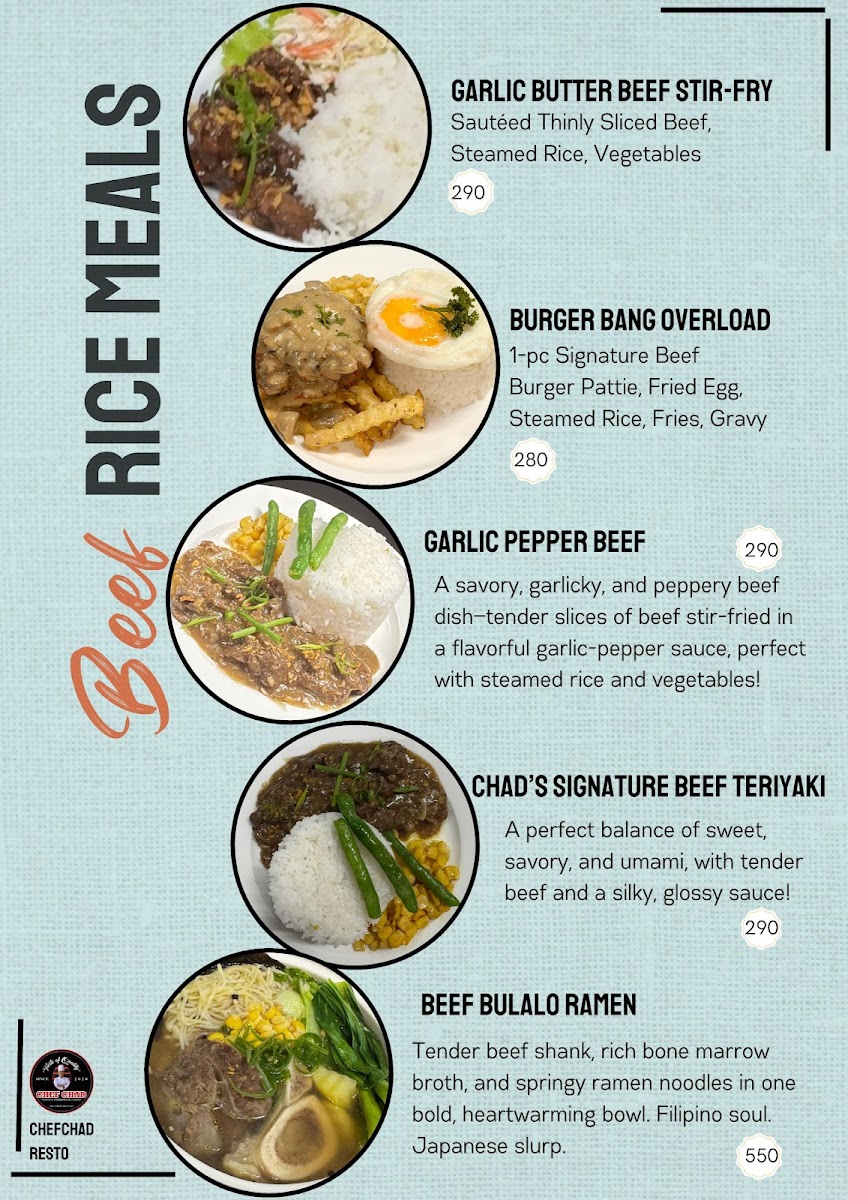 Chef Chad Restaurant Photo Menu 1