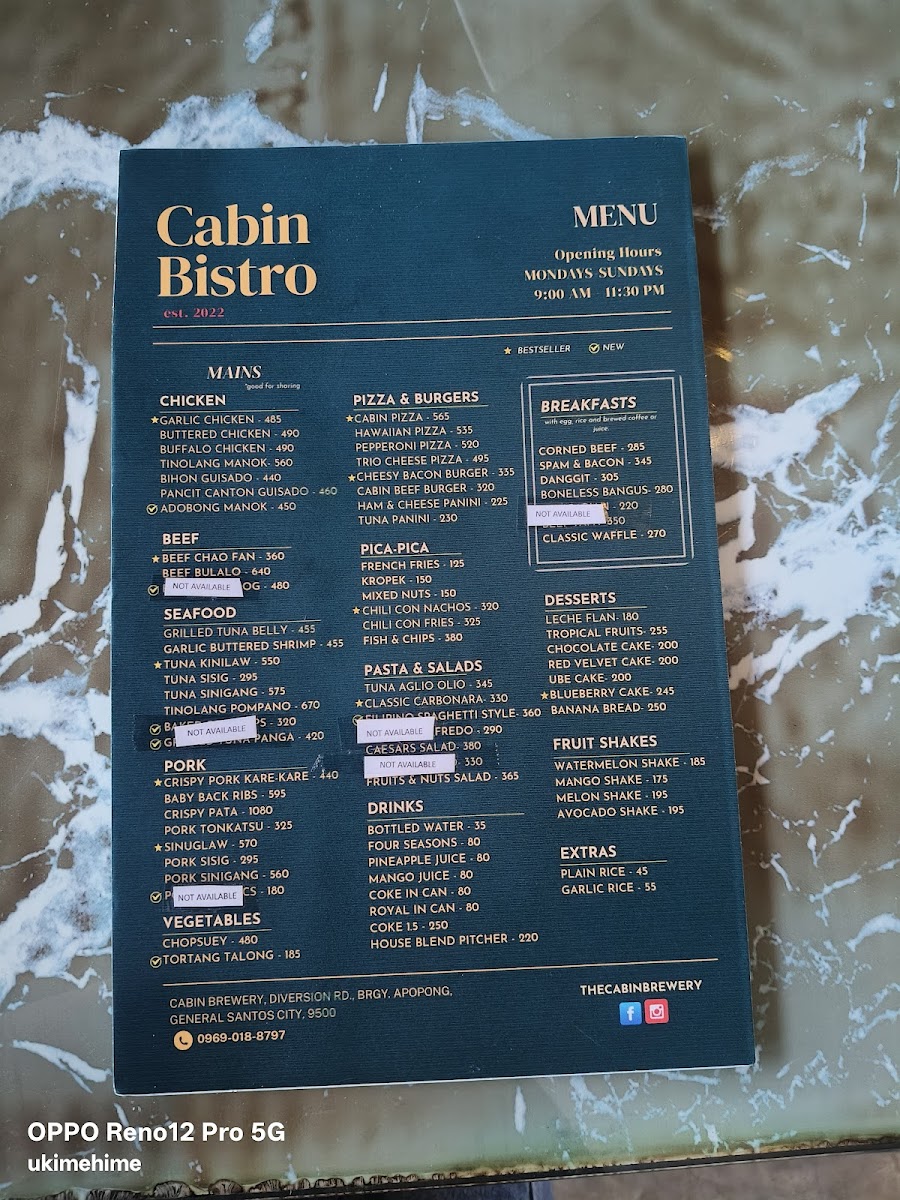 The Cabin Brewery Photo Menu 1