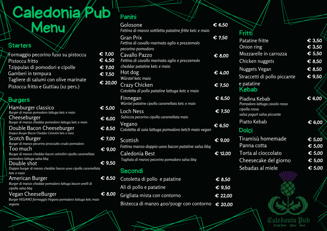 Caledonia Pub Photo Menu 2