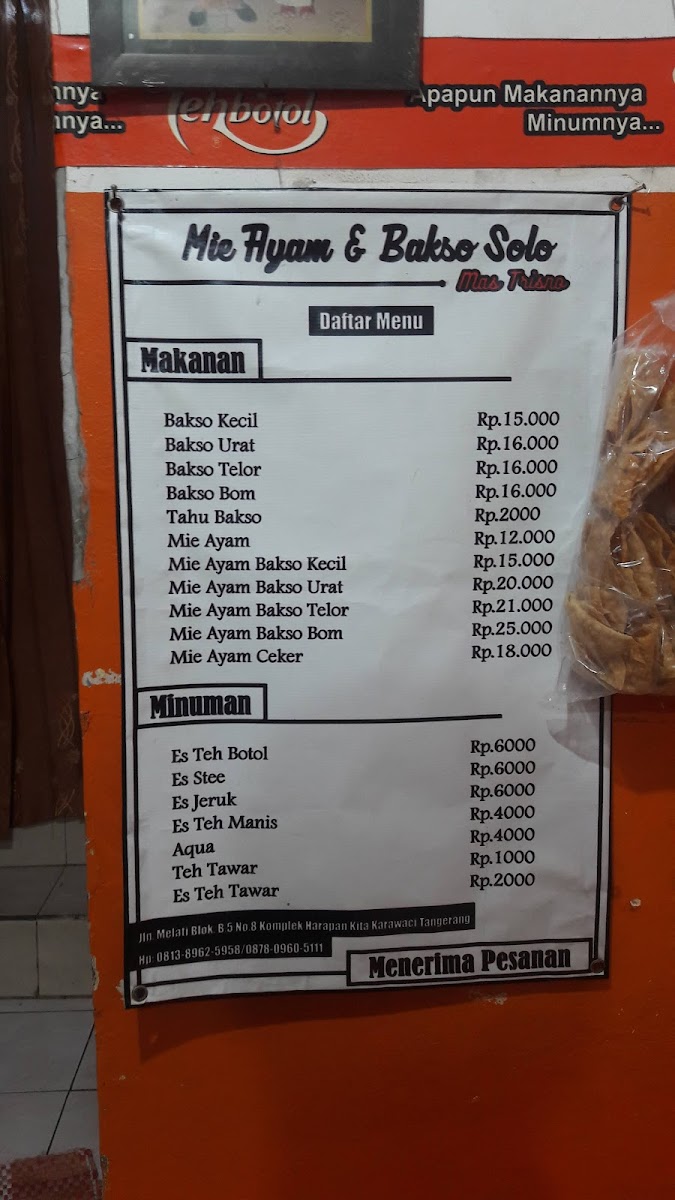 MIE AYAM & BAKSO SOLO MAS TRISNO Photo Menu 6