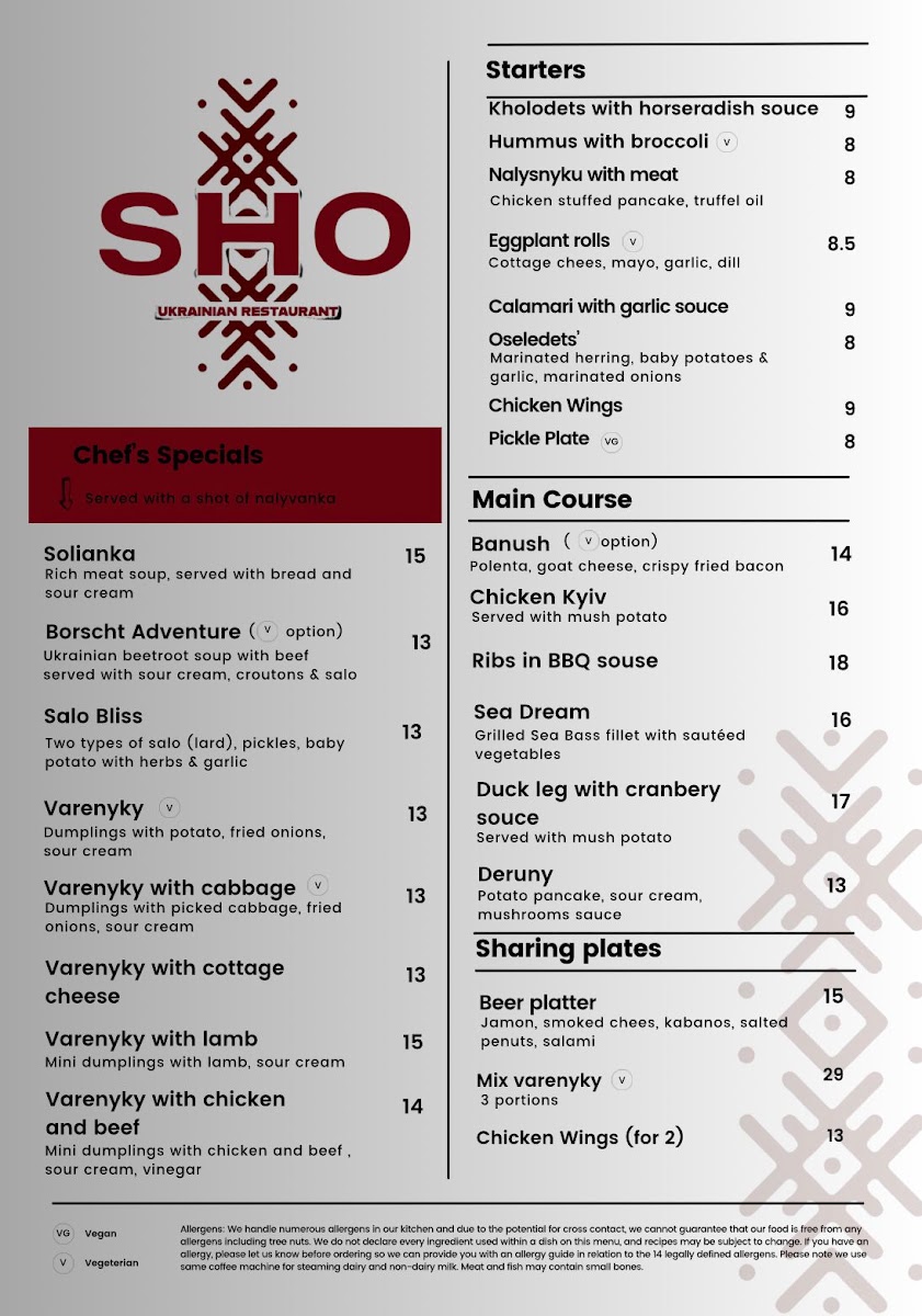 SHO Ukrainian Restaurant Photo Menu 1