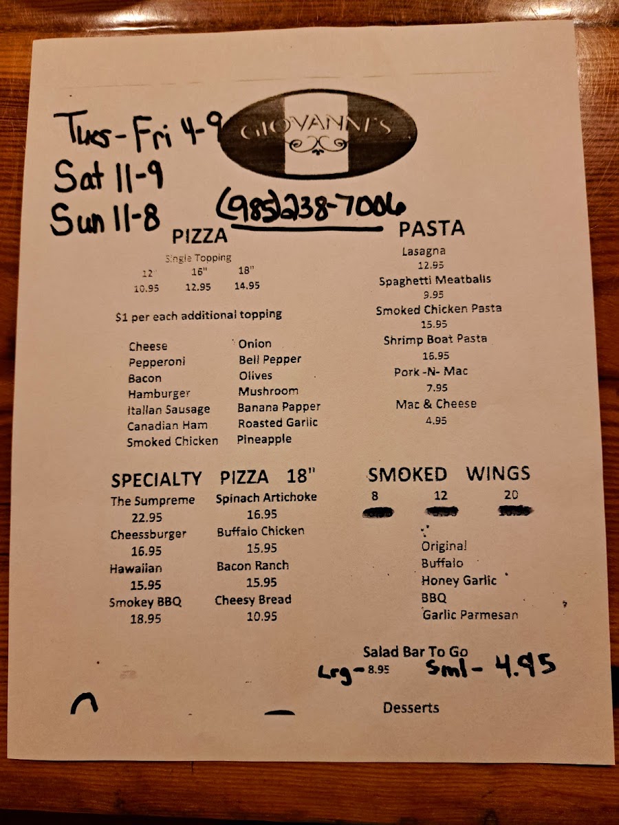 Giovanni's Italian Restaurant Photo Menu 1