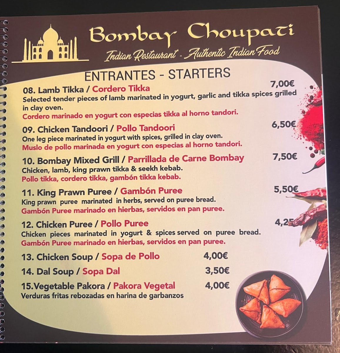 Restaurante Indio Bombay Choupati Photo Menu 2