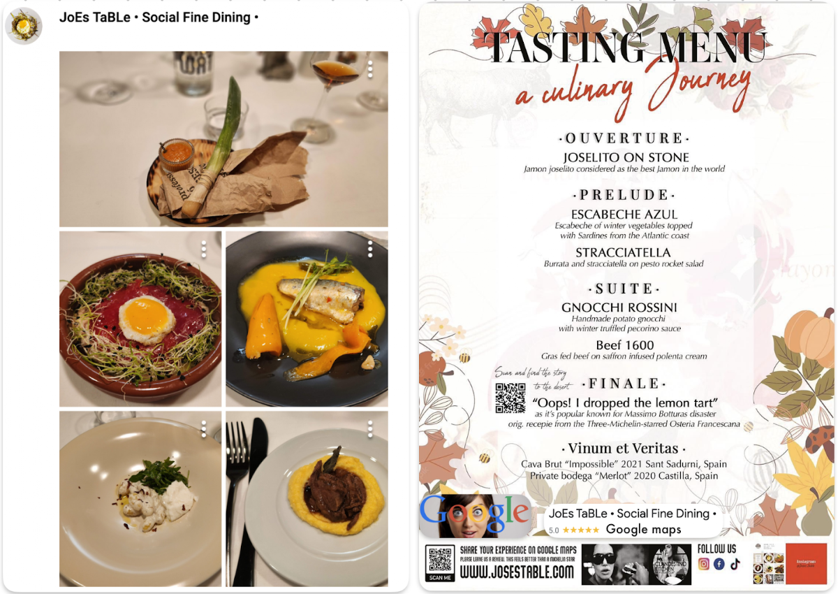 JoEs TaBLe • Social Fine Dining • Photo Menu 2