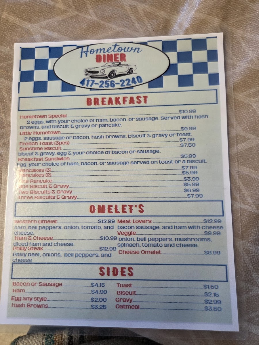 Hometown Diner Photo Menu 1