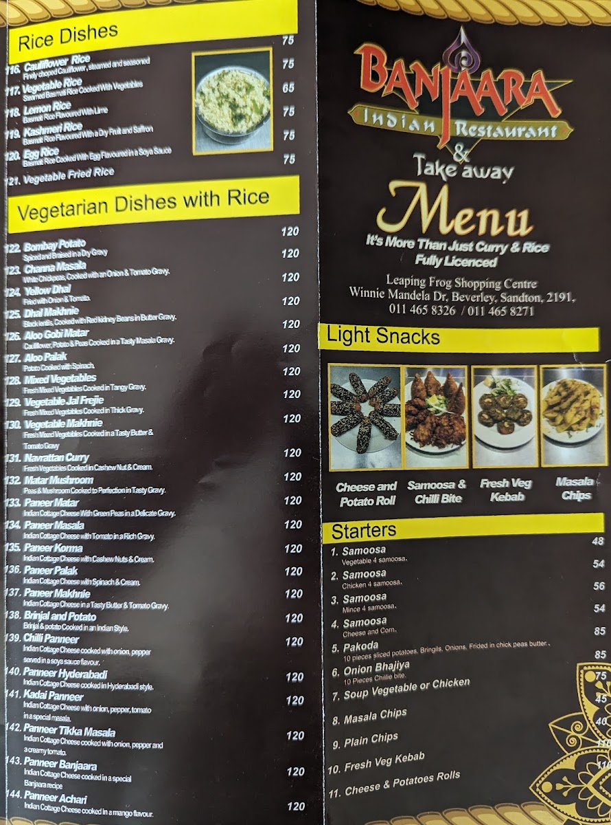 Banjaara Indian Restaurant Lonehill Photo Menu 1