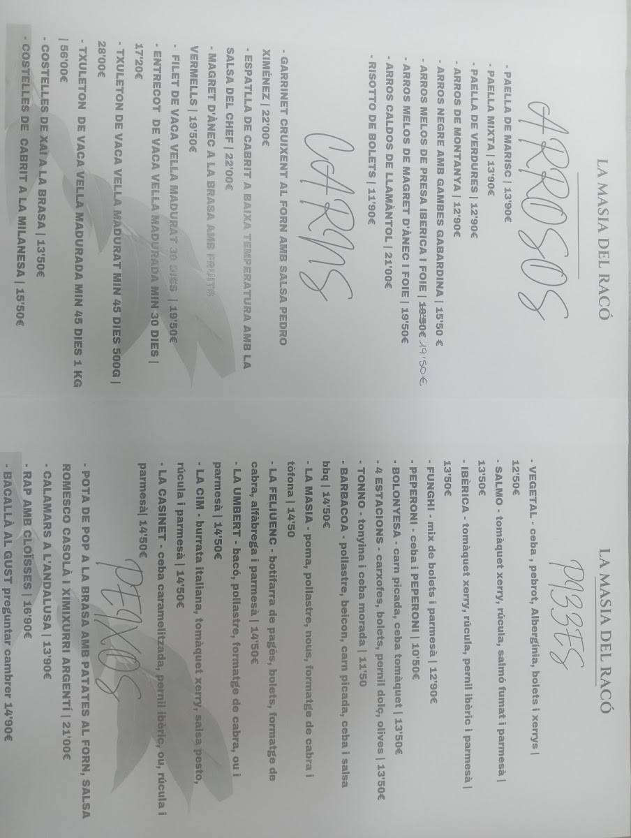 Masia del racó. Photo Menu 1