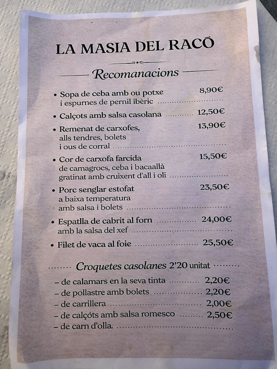 Masia del racó. Photo Menu 3