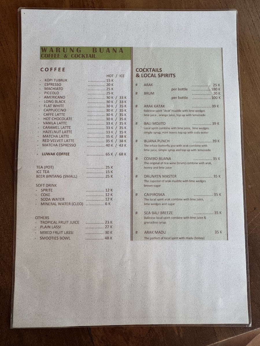 Warung Buana coffee and cocktail Photo Menu 2