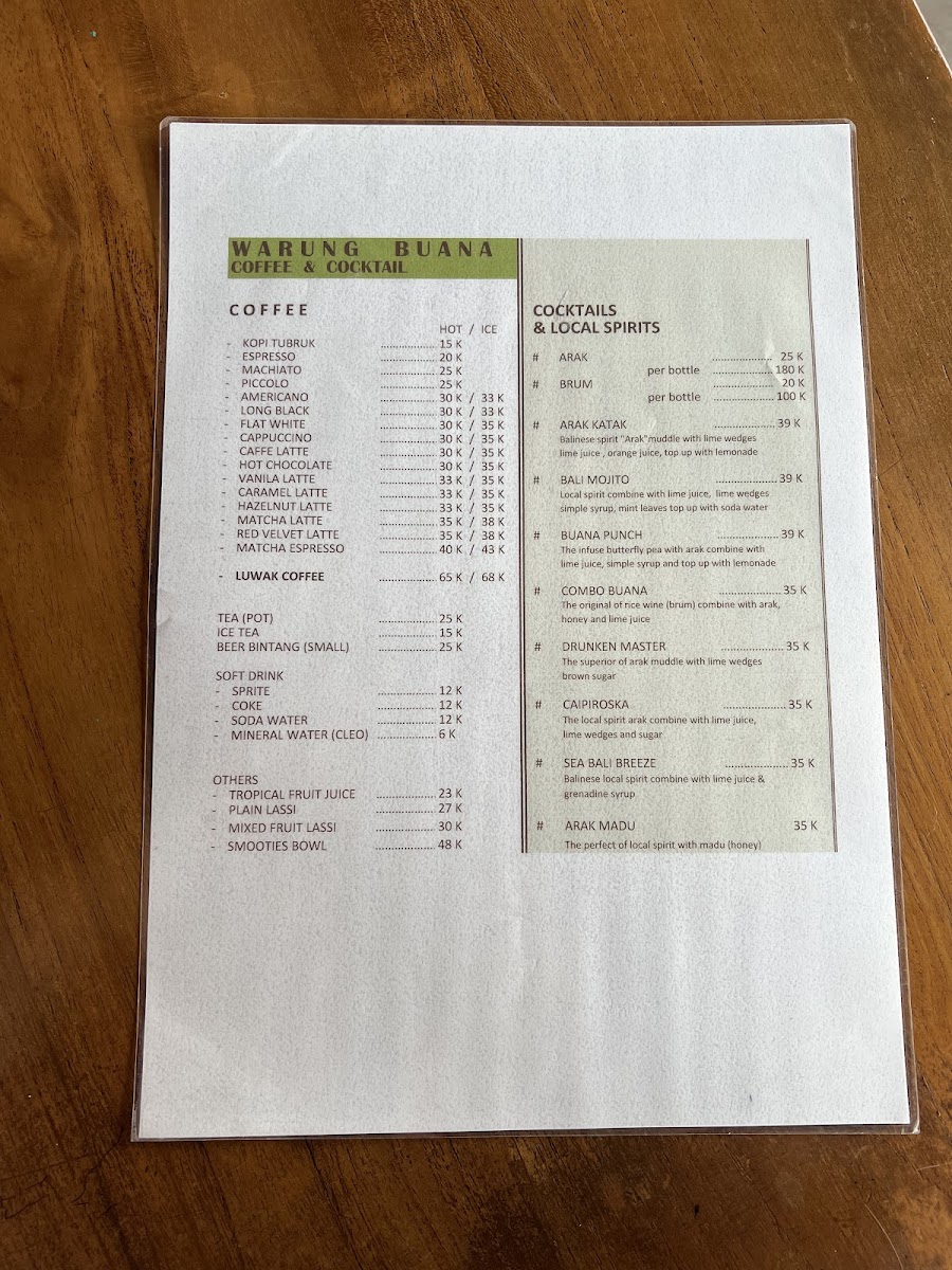 Warung Buana coffee and cocktail Photo Menu 4