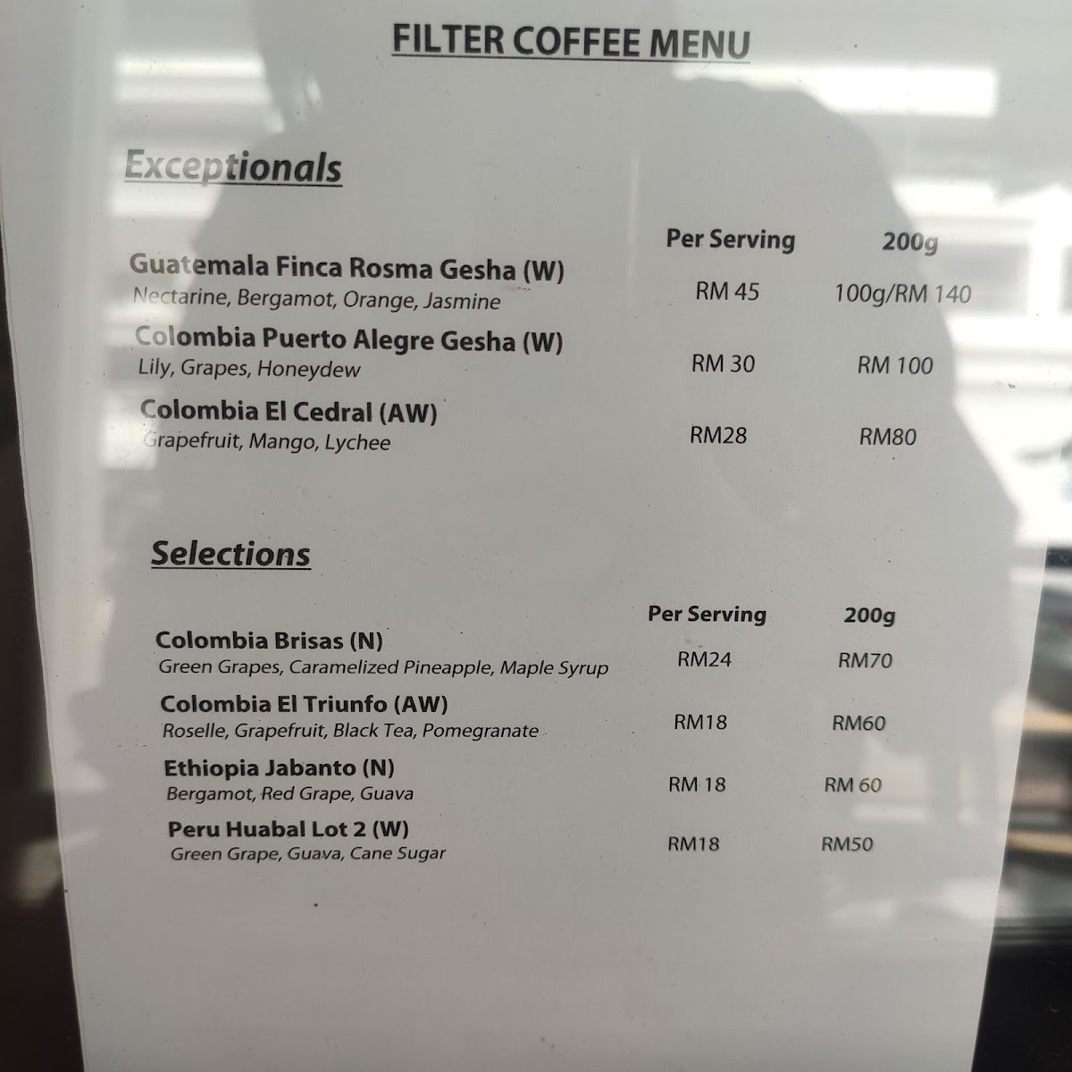 Reframe Coffee Roasters Photo Menu 1