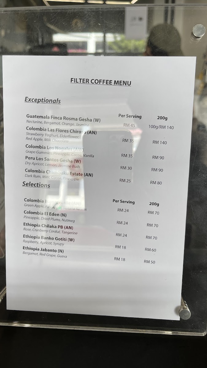 Reframe Coffee Roasters Photo Menu 2