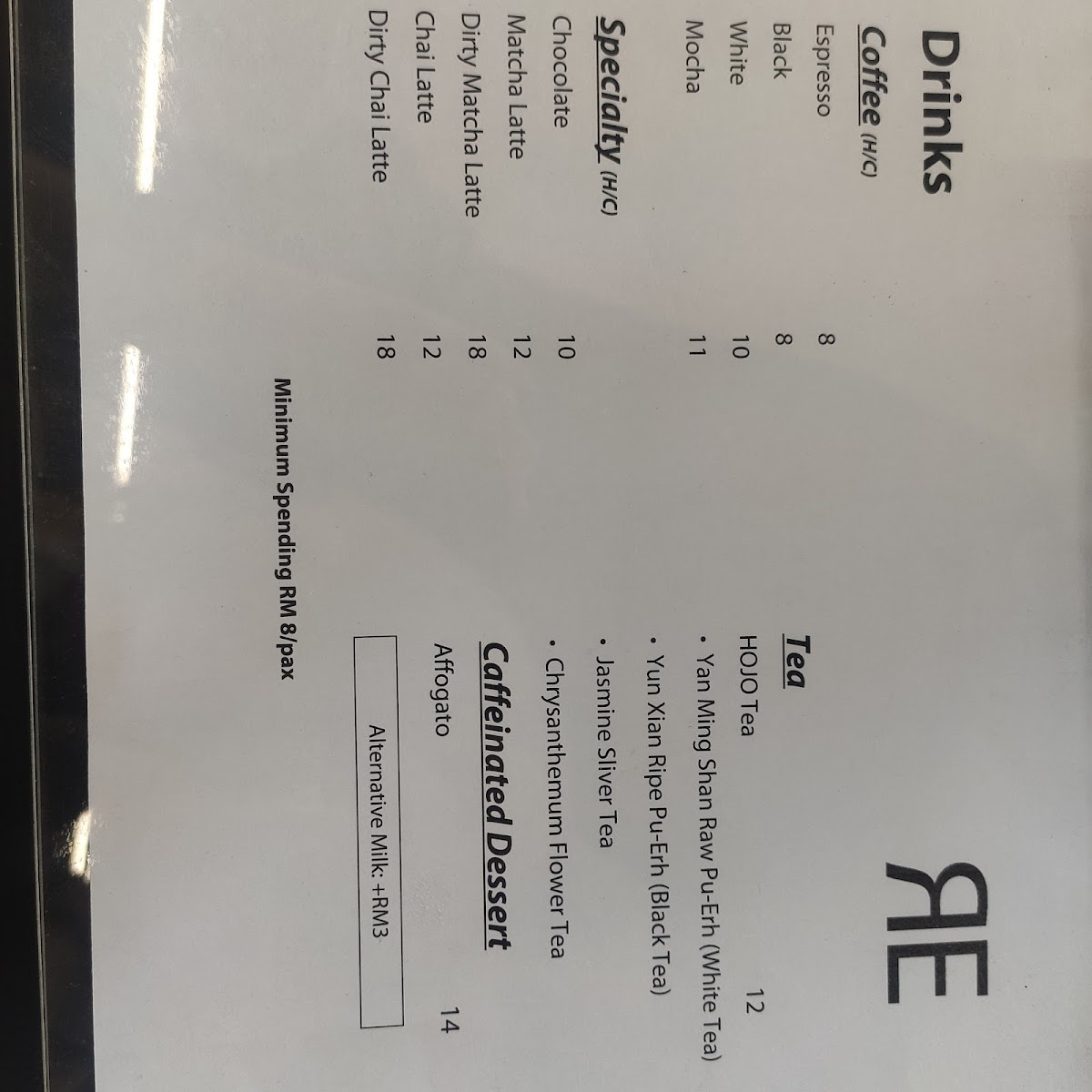 Reframe Coffee Roasters Photo Menu 4