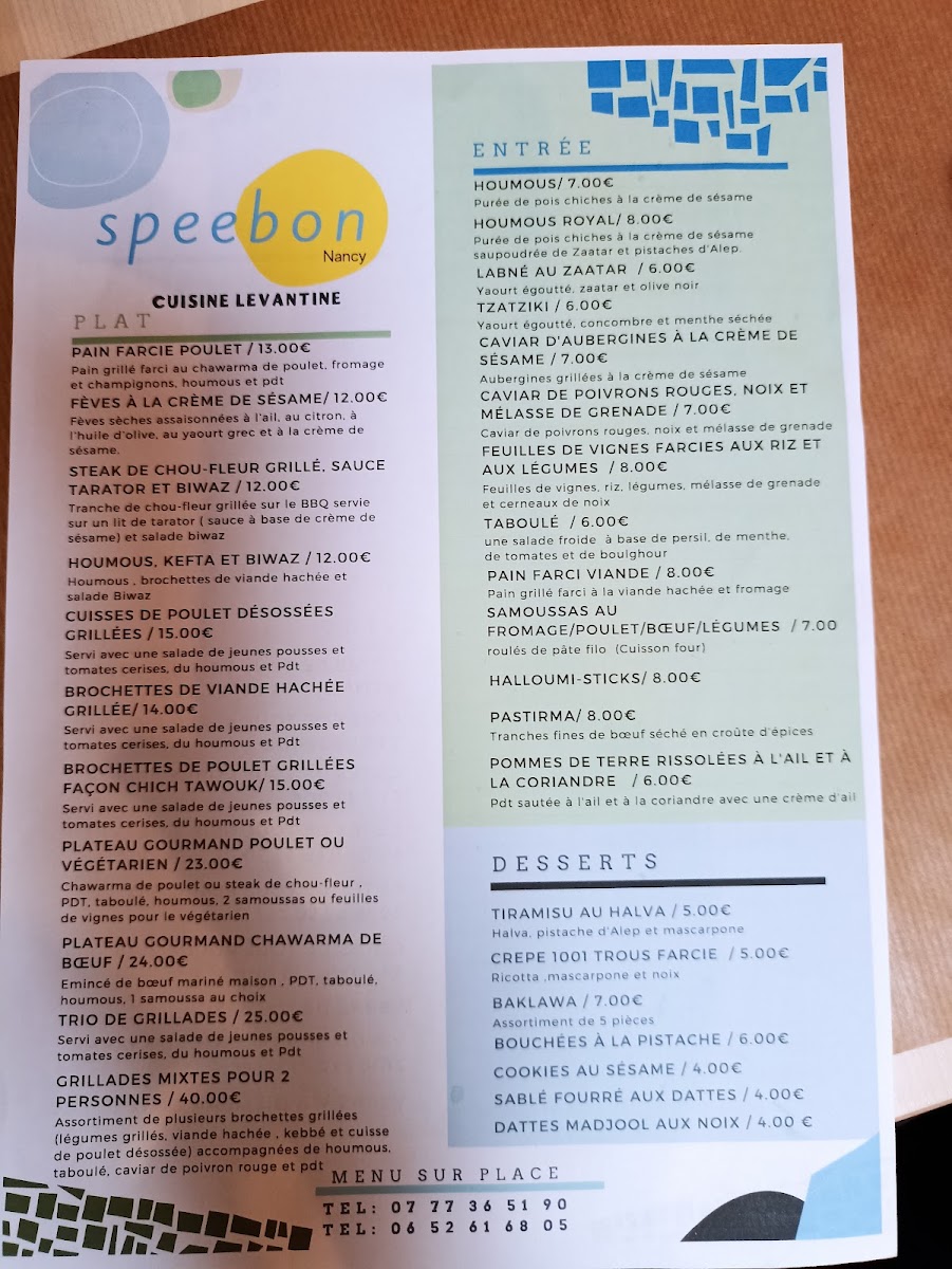 speebon - La Table Du Levant Photo Menu 6