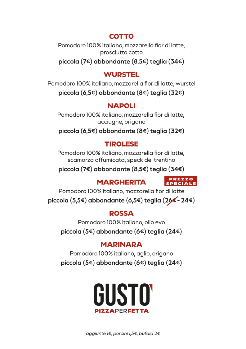 Gustò - PizzaPerFetta Photo Menu 1