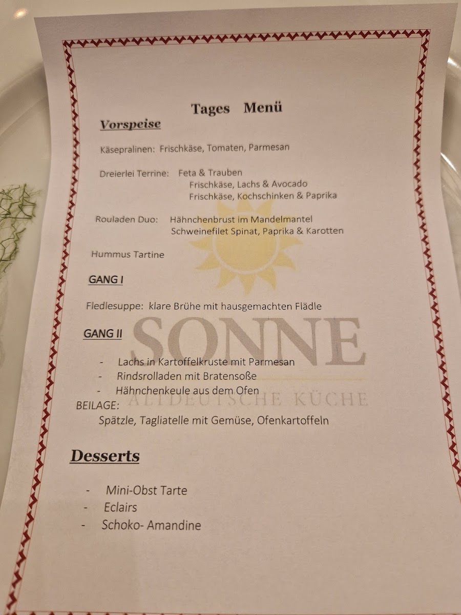 Restaurant SONNE Pfedelbach Photo Menu 5