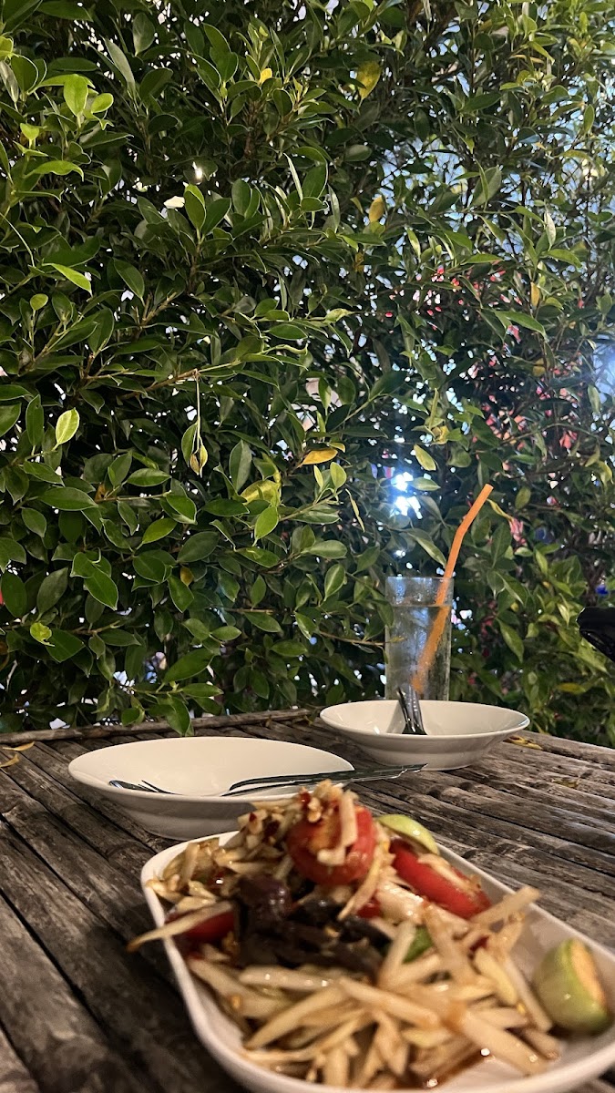 Hot pot, fried papaya salad, yellow tent. Photo 9