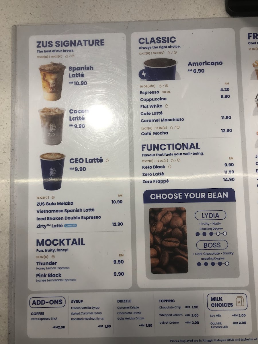 ZUS Coffee - Pokok Sena, Kedah Photo Menu 2