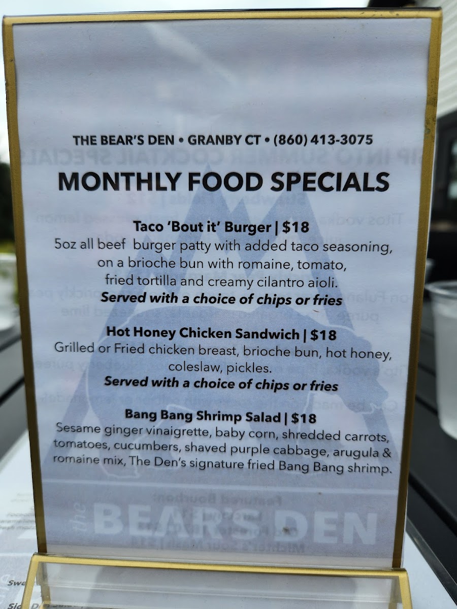 The Bear's Den Photo Menu 7