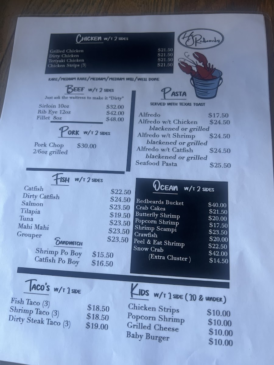 HJ Redbeard's Steak and Seafood Photo Menu 1