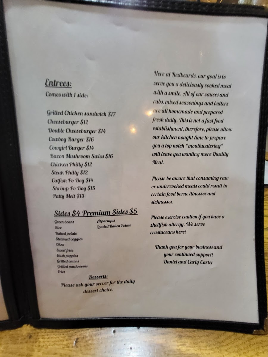 HJ Redbeard's Steak and Seafood Photo Menu 4