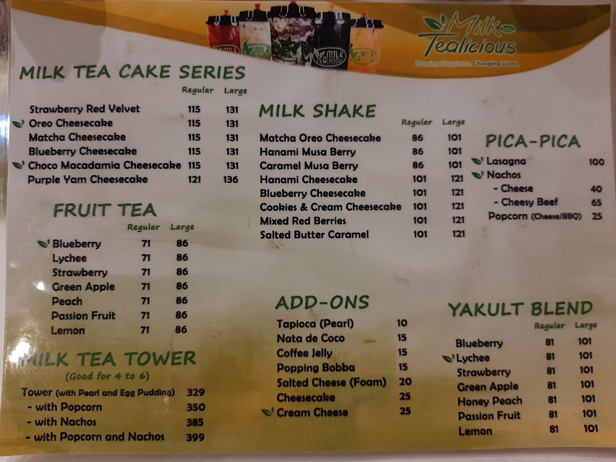 Milk Tealicious Angono Photo Menu 1