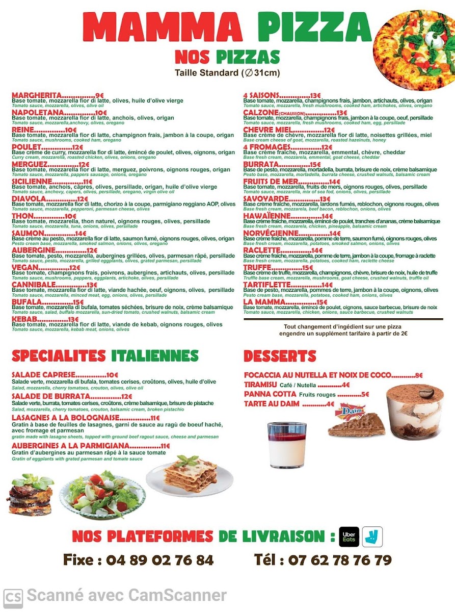 Mamma Pizza - Cannes Photo Menu 1