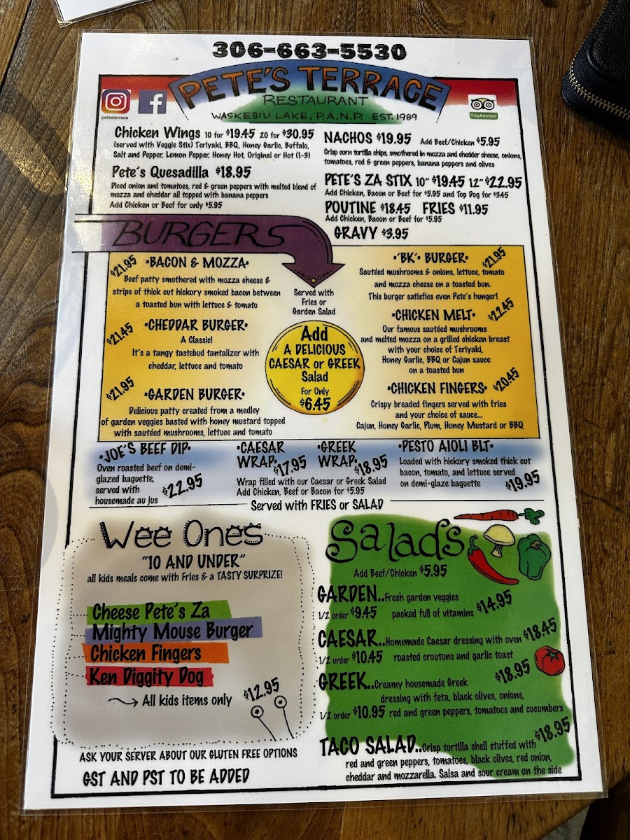 Pete's Terrace Restaurant Photo Menu 1