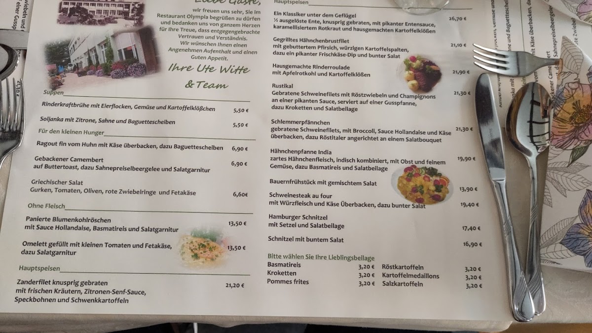 Restaurant Olympia, Ute Witte Photo Menu 1