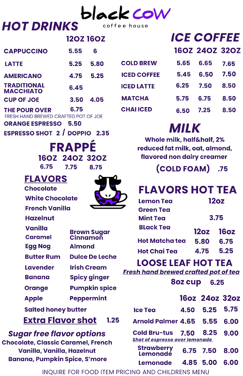 Black Cow Coffee House Photo Menu 1