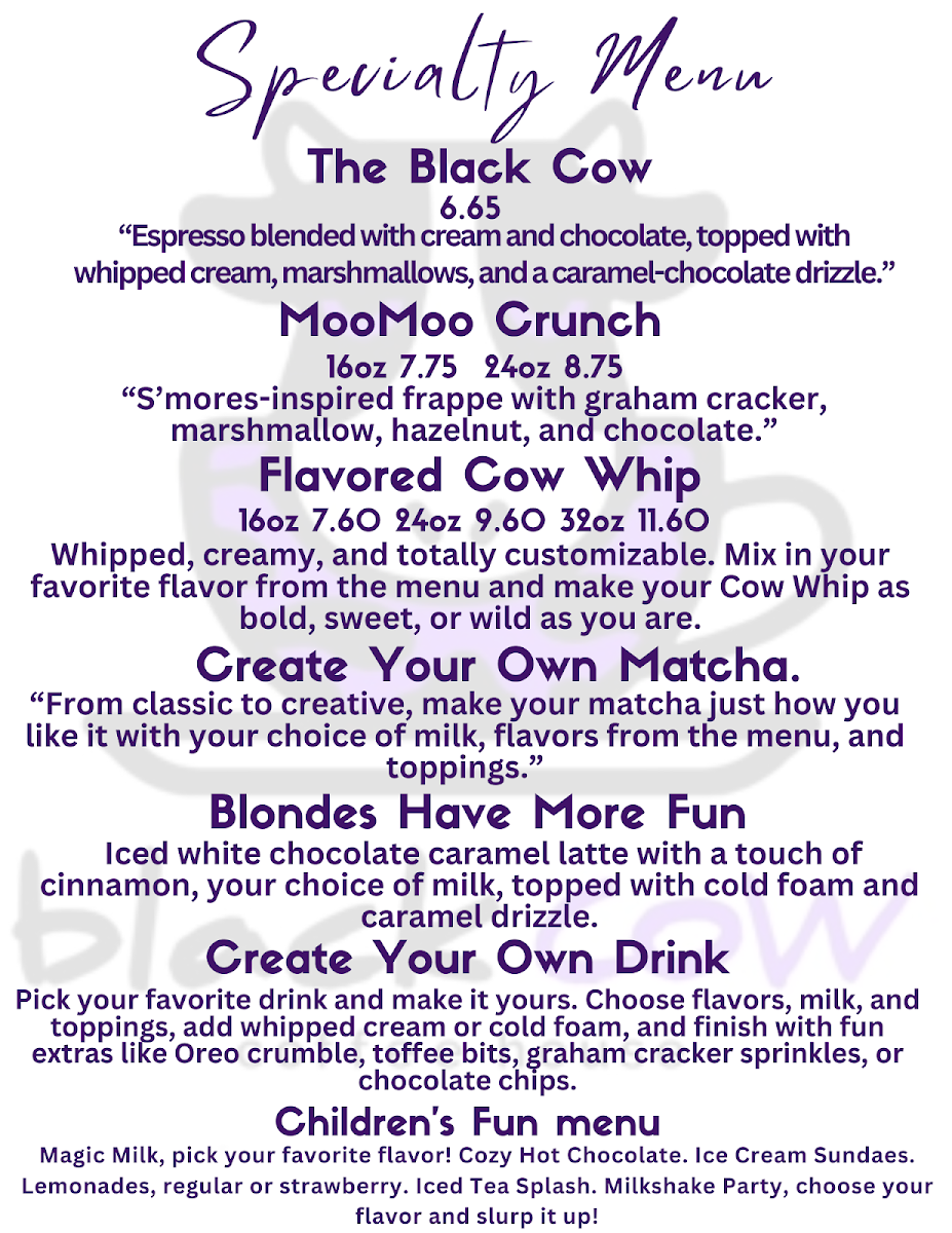 Black Cow Coffee House Photo Menu 2