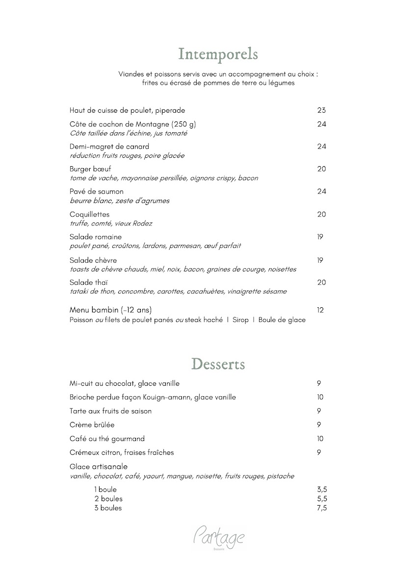 Brasserie Partage Photo Menu 1