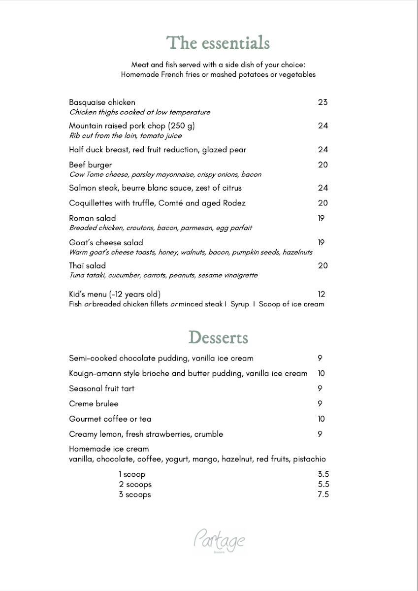 Brasserie Partage Photo Menu 2